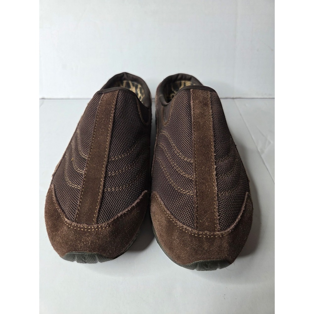 Easy Spirit Womens Brown Suede Mesh Slip On Mule Clogs Leopard Print Lining 5147